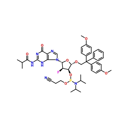 CAS 144089-97-4|5'-O-[Bis(4-methoxyphenyl)phenylmethyl]-2'-deoxy-2'-fluoro-N-(2-মিথাইল-1-অক্সোপ্রোপাইল) guanosine 3'-[2-সায়ানোইথিল এন,এন-বিস(1-মিথাইলথাইল)ফসফরামিডাইট]